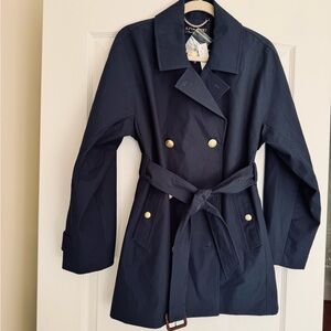 J. Crew Navy Double-Breasted Trench Coat with Gold Buttons